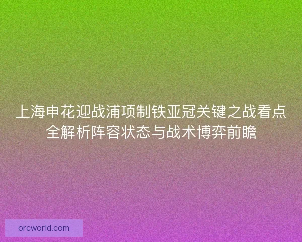 上海申花迎战浦项制铁亚冠关键之战看点全解析阵容状态与战术博弈前瞻
